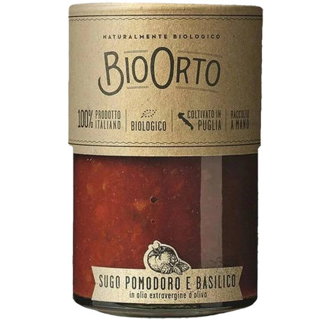 Økologisk pastasovs med tomater og basilikum i EVOO